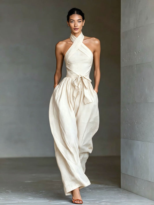 Halter Tie-Waist Wide-Leg Jumpsuit