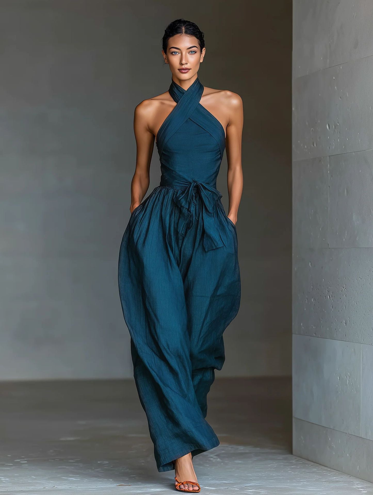 Halter Tie-Waist Wide-Leg Jumpsuit