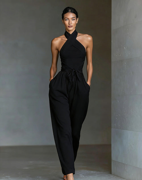 Halter Tie-Waist Wide-Leg Jumpsuit