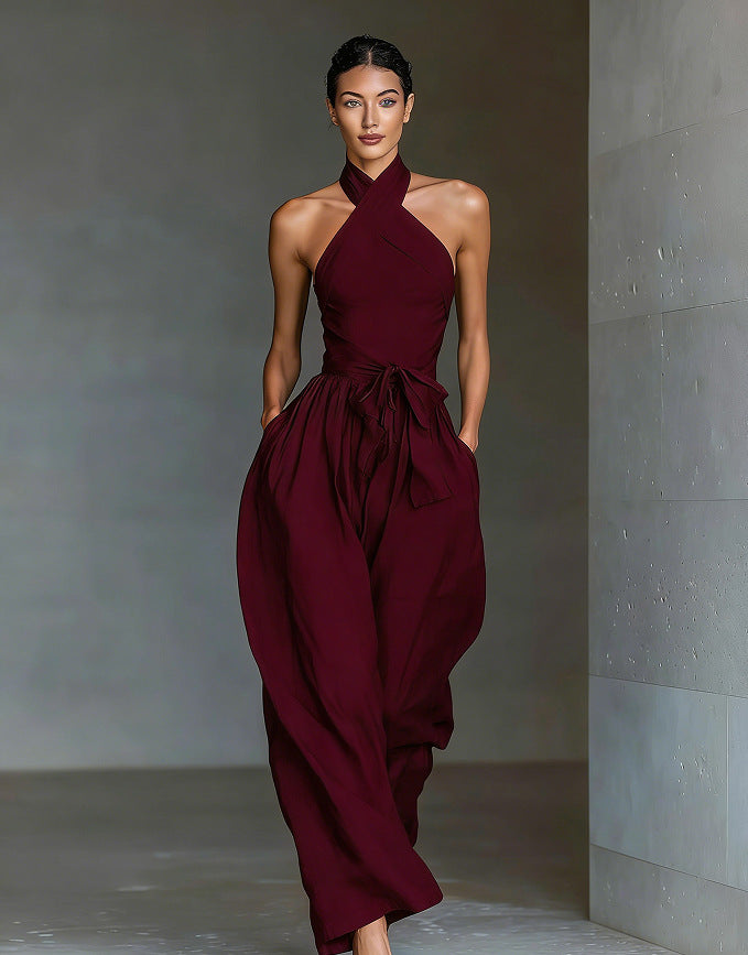Halter Tie-Waist Wide-Leg Jumpsuit