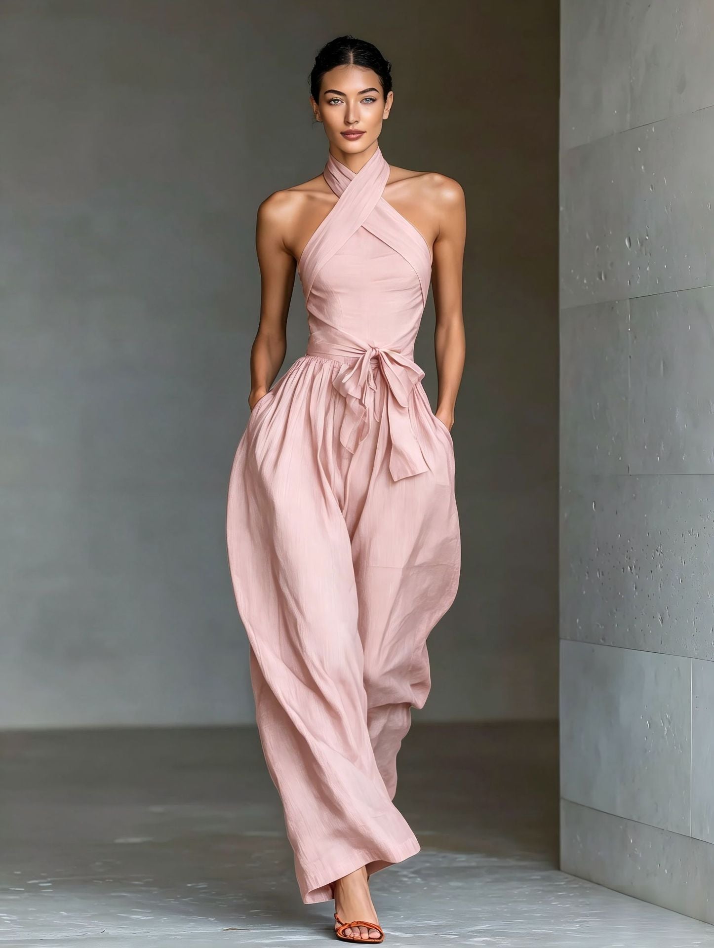 Halter Tie-Waist Wide-Leg Jumpsuit